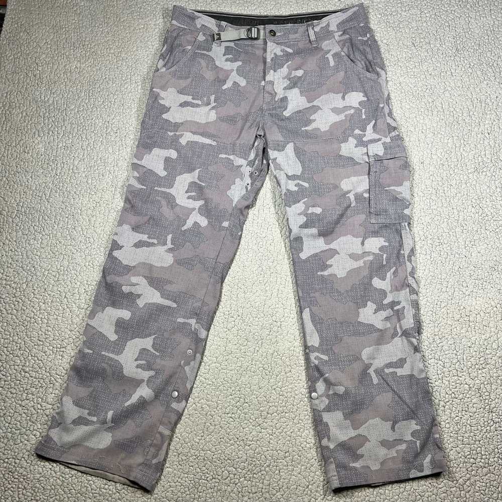 Prana Zion Camo Cargo Pants Mens Size 35x30 Grey Camouflage Stretch